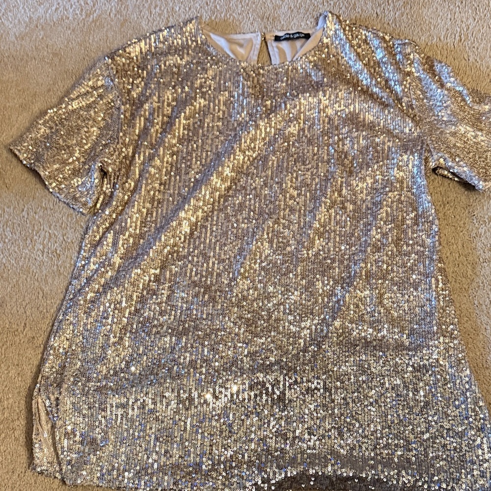 Cable & Gauge Silver Sequin Short Sleeve Top